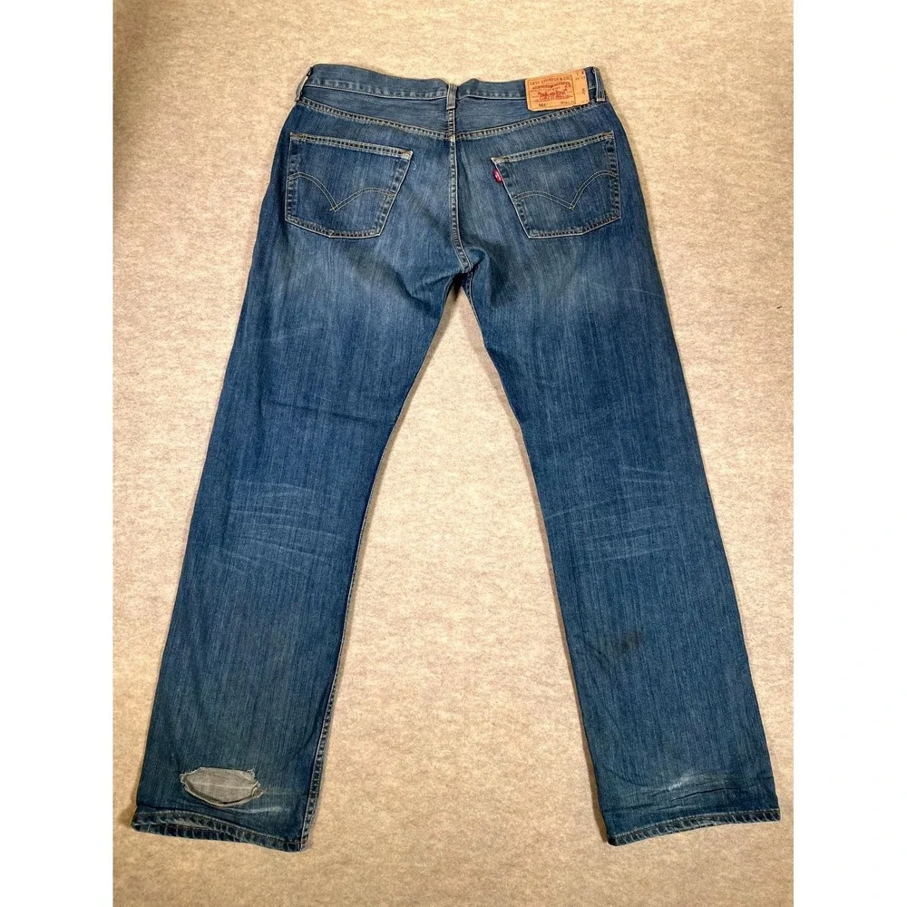 Levis‎ 501 Straight Leg Jeans Mens 38x34 Blue Whiskering Denim Cotton Button Fly
